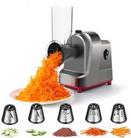ABsuper Electric Cheese Grater Vegetable Slicer - 250W Electric Rotary Grater Chopper Salad Maker with 4 Stainless Steel Drums for Cucumber, Carrot, Potato, Nuts, Chocolate