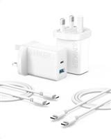 Anker USB C Plug, 2-Pack 20W Dual Port USB Fast Charger Plug, USB C Charger for iPhone 16/16 Pro/16 Pro Max/iphone 15/15 Pro/15 Pro MaxiPad, AirPods, and More (2-Pack 5 ft USB-C Cables Included)