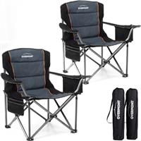 OVERMONT 204kg Oversized Camping Folding Chair for Adults with Cooler Bag & Carry Bag-Heavy Duty Lawn Chair with Cup Holder Support 450 LBS with High Back Comfy for Garden Picnic Beach