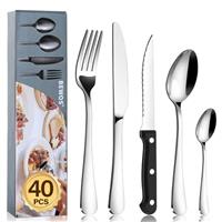 BEWOS 32 Piece Black Cutlery Set for 8, Cutlery Includes Forks, Steak Knives and Spoons, Dishwasher Safe Tableware for Home Restaurants