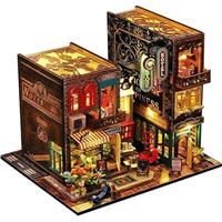 CRIOLPO Book Nook Kit - DIY Doll house Booknook, Book Nook Miniature Kit for Bookshelf Insert Decor Crafts for Adults Teens, 3D Wooden Puzzle Bookends with Sensor Led Light (Mystery Land)