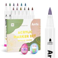 Arrtx Acrylic Marker Pen, Water Based Brush Tip Paint Markers for Stone, Glass, Easter Egg and Fabric Painting-Arts and Crafts for Adults