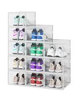 MYHMCT Shoe Storage Box, 12 pcs Shoe Boxes clear stackable Shoe Storage Organiser Containers space saver with Lids shoe storage cabinet for Entryway Closet Women/Men, Fit up to UK 9.5 (Black)