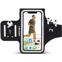 Running Phone Holder with Earphone Bag, Razobws Armband Cell Phone Case for iPhone 16 15 14 13 12 11 Plus Pro Max Galaxy S20-S24 Ultra Arm Band Belt Accessories with Adjustable Strap Car Key Pocket