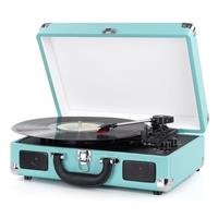 Vinyl Record Player Wireless Turntable Bluetooth 3-Speed Portable Vintage Suitcase with Built-in Speakers, Includes Extra Stylus, RCA Out, AUX in