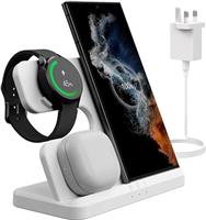 OneCut 3 in 1 Samsung Wireless Charging Station, Fast Charger with 18w Adapter for S24 S23 Ultra S22 S21, Z Flip Fold Series, Note 20/10/9 & Buds 2 Pro/LiveSamsung Galaxy Watch 5 Pro/4/3
