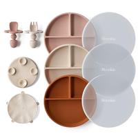 Moonkie Suction Plate Baby with Spoons Forks, Silicone Baby Tableware, BPA Free, Non-Slip, Weaning Set for Toddler, Microwave and Dishwasher Safe