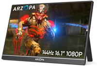 ARZOPA 16.1'' 144Hz Portable Monitor with Storage Bag, 100% sRGB 19201080P FHD HDR 144HZ Gaming Monitor, Ultra Slim - Eye Protection-External Second Screen for Laptop/PC/Mac/PS3/4/5/Xbox - Z1FCGrey