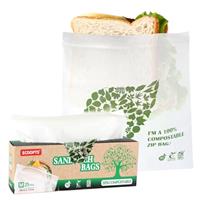 100% Compostable Large Sandwich Zip Bag | ECO-Friendly Food Storage Bags | Freezer Bag | Plant-Based BPA-free | Seal well for Fruit,Food and Snack (L)