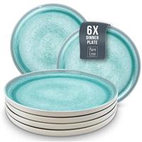 Ibiza Dinnerware Set for 6 Persons - 24-Piece Stoneware Dining Set - Dishwasher and Microwave Safe - Plates and Dishes for Dining Service - Pure Living in Light Blue