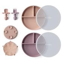 Moonkie Suction Plate Baby with Spoons Forks, Silicone Baby Tableware, BPA Free, Non-Slip, Weaning Set for Toddler, Microwave and Dishwasher Safe