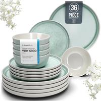 Ibiza Dinnerware Set for 6 Persons - 24-Piece Stoneware Dining Set - Dishwasher and Microwave Safe - Plates and Dishes for Dining Service - Pure Living in Light Blue