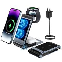 Wireless Charging Station for iPhone Wireless Charger 3 in 1 Charging Station for Apple,Foldable Stand for iPhone 16/15/14/13/12/11,for iWatch 10/9/Ultra/8/SE/7/6/5,for Airpods Pro 3 2 Silvery White