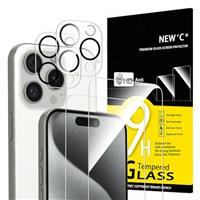 NEW'C 4 Pack, 2 Pack for iPhone 15 Screen Protector (6.1 inch) + 2 Pack Camera Lens Protector, Sensor Protection,Case Friendly Tempered Glass Film