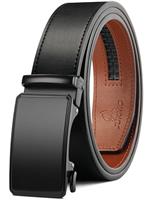 JUKMO Mens 35mm Leather Ratchet Belt with Original Slide Buckle in Gift Box