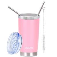 Shinhoo 20oz/ 550ml Tumbler with Straw and Lid, Double Wall Vacuum Insulated Thermal Coffee Flask Travel Mug Stainless Steel Reusable Cup for Hot Cold Drinks, Leakproof, BPA Free