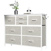 MYHMCT 8 Chest of Drawers Bedroom, Storage Drawers with Wooden Handles,Wooden Top, Fabric Drawers and Metal Frame for Bedroom, Living Room, Nursery, Hallway (Light Grey)