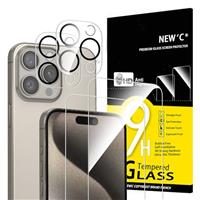 NEW'C 4 Pack, 2 Pack for iPhone 15 Screen Protector (6.1 inch) + 2 Pack Camera Lens Protector, Sensor Protection,Case Friendly Tempered Glass Film