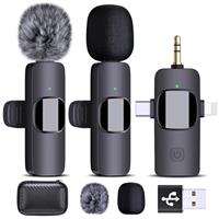 HMKCH Dual Wireless Lavalier Microphones for iPhone Android Camera Laptop PC, 4 in 1 Wireless Lapel Mic for Video Recording Vlog, YouTube, TikTok