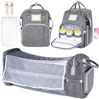 Baby Changing Bag, Diaper Bag, Large Nappy Backpack with Portable Changing Mat and Foldable Cot, Mul