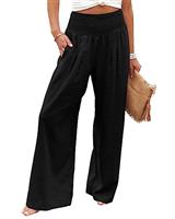 KISSMODA Elastic High Wasited Palazzo Pants for Women Wide Leg Long Lounge Pants Casual Trousers with Pocket 2023