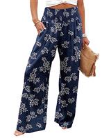 KISSMODA Elastic High Wasited Palazzo Pants for Women Wide Leg Long Lounge Pants Casual Trousers with Pocket 2023