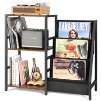 Bikoney Record Player Stand, End Table with 3-Tier Vinyl Record Storage, Record Player Table Up to 200 Albums, Turntable Stand for Vinyl Records, Vinyl Record Holder Cabinet for Living Room