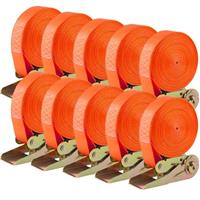 10 Pack Ratchet Tie Down Strap, 6m Heavy Duty Ratchet Straps, Tensioning Belts with Adjustable Lashing Straps Tensile Strength 800 kg, for Trucks, Motorbikes, Securing Cargo or Luggage