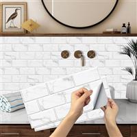 Brick Tile Stickers, BYLife 12pcs Peel and Stick Wallpaper Transfers Sticker for Kitchen Bathroom Self Adhesive Vinyl Splashback Wall Tile for Home Decor 15x30cm