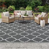 OIGAE Large Outdoor Rug Reversible Lightweight Plastic Carpet Weather & UV Resistant Grey Rug Patios Rugs Garden Mat Camping, Beach & Picnics Portable Anti-slip Rug