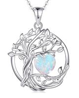 FANCIME Tree of Life Birthstone Necklace for Women 925 Sterling Silver Tree Pendant Birthstone Necklace Jewellery Gemstone Anniversary Birthday Christmas Gifts for Wife Girls Her
