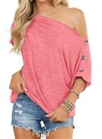 Dressmine Womens Summer Off Shoulder Top Batwing Short Sleeve Shirts Sexy Loose Button Down Blouse