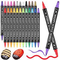 Maqhpu Acrylic Paint Pens, Arts and Crafts for Kids, 24 Colours Dual Tip Acrylic Markers for Rock Painting Stone Glass Ceramic Wood Metal, Round & Brush Tip Water Based Acrylic pens