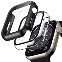 TOCOL 2 Pack HD Case Compatible with Apple Watch Series 6/5/4/SE 44mm with Built-in Tempered Glass Screen Protector [10X Military-Grade Shockproof] [Touch-Sensitive] for iWatch 44mm - Black+Clear