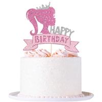 Barbie Cake Topper, Glitter Pink Cake Decorations, Happy Bir