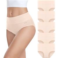 coskefy Underwear Women, High Waisted Cotton Knickers Ladies Full Briefs Soft Panties Slight Tummy Control Pants 5 Pack