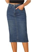 Allegra K Casual Denim Skirt for Women's High Waist Stretchy Midi Jean Skirts