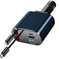 COCIVIVRE Retractable USB C Fast Car Charger, 4 in 1 with 60W Power, Retractable Cables (2.6Ft) and 2 USB Ports, Compatible with iPhone 15/14/13/12/Pro Max/Plus/Pro/iPad, Galaxy S23/S22
