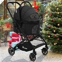 YITAHOME Dog Pram, Pet Stroller, Foldable Dog Pushchair for Medium Dog 15kg, Dog Buggy with Detachable Carrier Storage Basket, Cup Holder, Pet Carrier on 4 Wheels Black