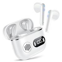CoolJumper Bluetooth Wireless Headphones Bluetooth 5.3 Earphones with 4 HD Mic HiFi Stereo, Wireless Headphones with Powerful 13mm Speakers, LED Display, IPX7 Waterproof, White