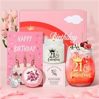 Tecanne Birthday Gifts for Women, Birthday Pamper Gifts for Her, Personalised Glass Wine Glass Gift Set, Gin Gift Box for Mum, Sister, Best Friends