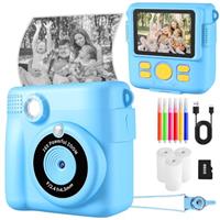 Instant Print Camera, Kids Camera Digital Camera 1080P HD Photo and Video Recording with 32G SD Card, 3 Rolls Photo Paper for Age 6-12 Boys and Girls Birthday Chirstmas Gifts