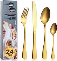 BEWOS 32 Piece Black Cutlery Set for 8, Cutlery Includes Forks, Steak Knives and Spoons, Dishwasher Safe Tableware for Home Restaurants