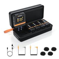 COMICA Vimo Q Wireless Lavalier Microphone with 4 Transmitters and 1 Receiver, 48kHz/24bit Audio Quality, Noise Cancellation, 22H Duration, 200M Range, Microphones for DSLR Camera, iPhone, Android