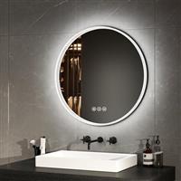 EMKE Round Bathroom Led Mirror - Creative Patterns Illuminated Frameless Bathroom Mirror with Touch, Anti-Fog, Dimmable and 3 Colours, Memory Function, Circle LED Smart Mirrors