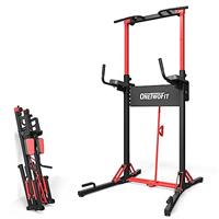 ONETWOFIT Foldable Power Tower Pull Up Bar Station Assistive Trainer, Multi-Function Adjustable Height Dip Station for Home Gym Workout Pull Up Stand