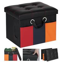 COSYLAND Ottoman storage box small folding storage box, 43 x 33 x 33 cm Storage Box with Lids for Kids toys, leather bedroom hallway living room, foldable Black Yellow Red