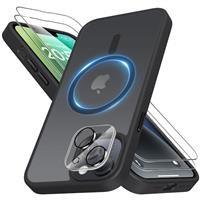 Mootobo for iPhone 15 Case 4 in 1 Strong Magnetic with 2 Screen Protector and Lens Protector Compatible with MagSafe Accessories, Anti-Scratch Matte Back Slim Shockproof Phone Case 6.1 Inch, Purple