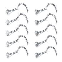 FECTAS 10pcs Nose Ring Screw Nose Stud 18G 20G Corkscrew Nose Piercing Jewellery Stainless Steel 2mm Diamond Silver Gold