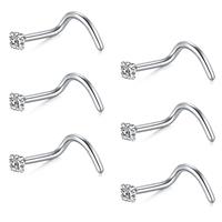 FECTAS Nose Ring Screw Nose Stud 18G 20G Corkscrew Nose Piercing Jewellery Stainless Steel 1.5mm 2mm 2.5mm Diamond Silver Gold